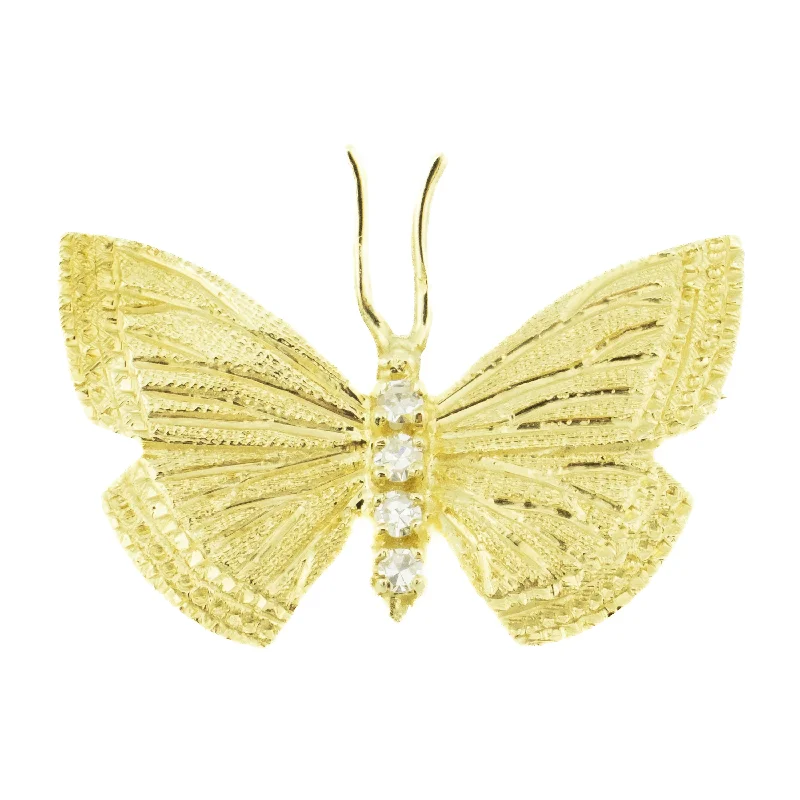 0.20ctw Diamond Accented Butterfly Brooch in 14K Yellow Gold