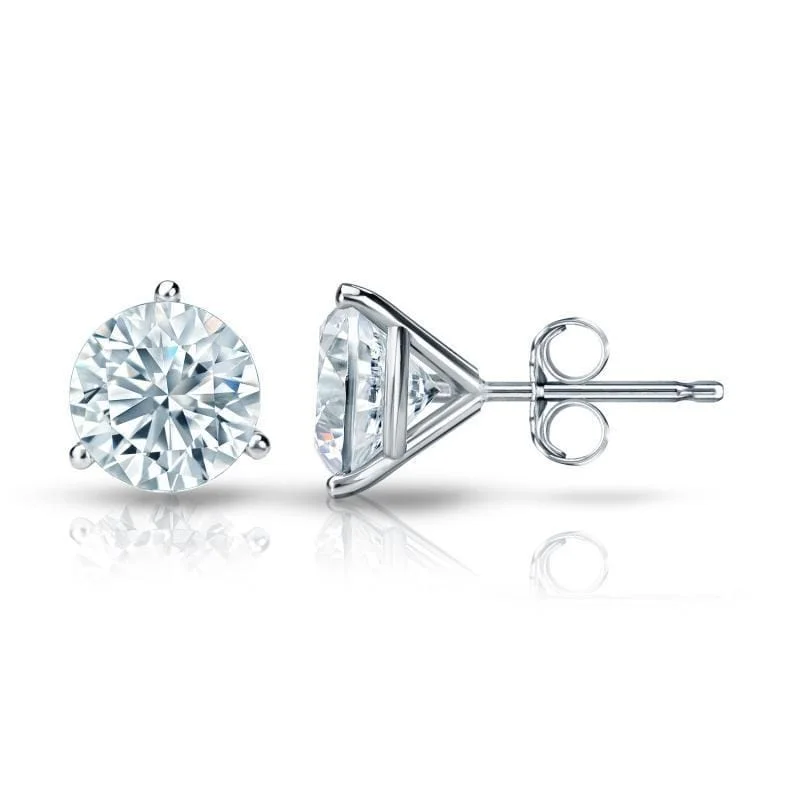 Auriya Platinum GIA Certified 2.50 ct. TDW 3-Prong Martini Round Diamond Stud Earrings