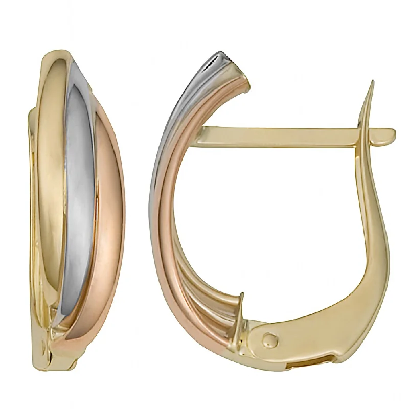 Fremada 10k Yellow/ Tri-color Gold Omega Back Hoop Earrings