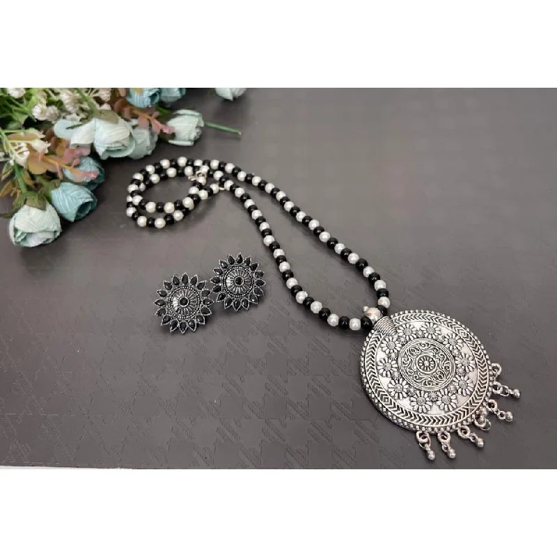 Akruti Collection Oxidised Plated Long Necklace Set