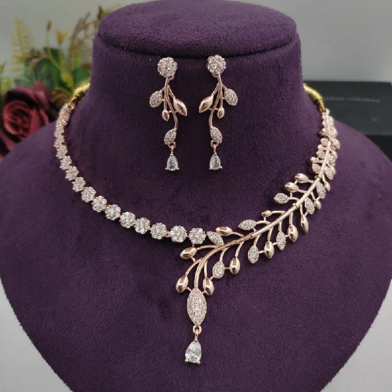 Aamrapali Rose Gold  Plated AD Necklace Set