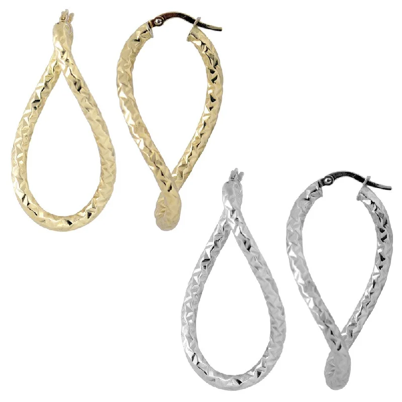 Fremada Italian 14k Gold Diamond-cut Twist Oval Hoop Earrings (yellow gold or white gold)