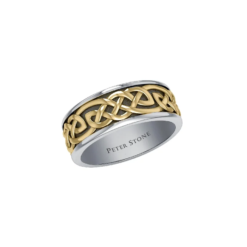 Celtic Knotwork Silver and 14K Gold Accent Wedding Ring MRI2353