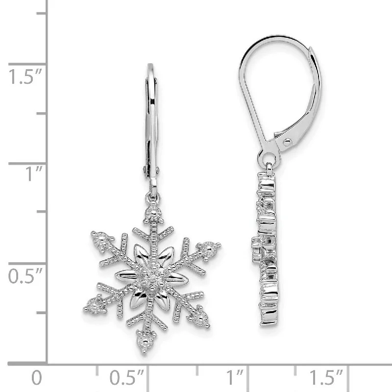 Curata 925 Sterling Silver Rhodium 33.8x16mm Snowflake Leverback Earrings