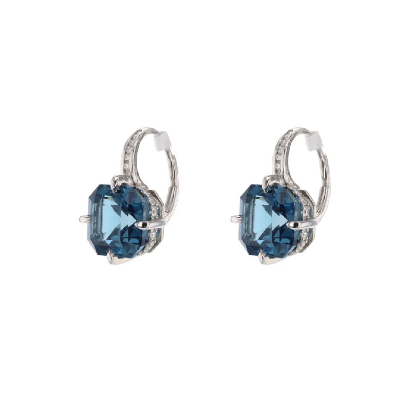 Blue Topaz & Diamond Drop Earrings