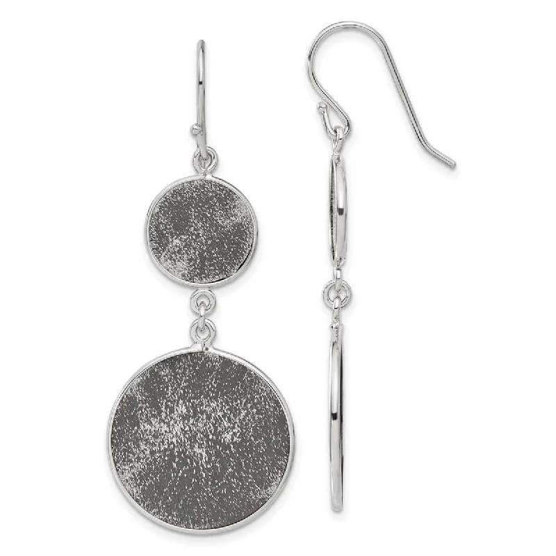 Curata 925 Sterling Silver Ruthenium Plated Double Black Circle Dangle Hook Earrings