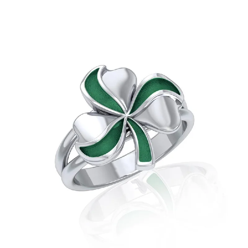 Lucky Shamrock Clover Silver Ring with Enamel TRI1773