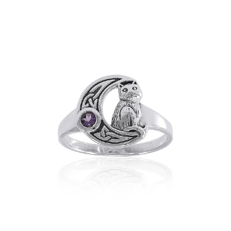 Cat with Celtic Crescent Moon Ring TRI1541