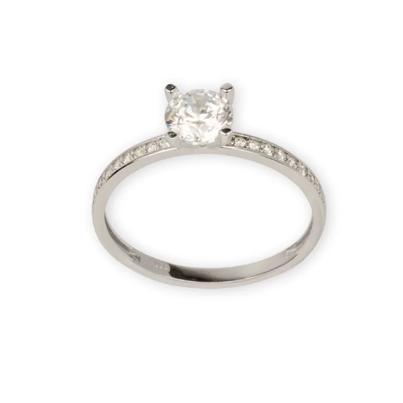 Real White Gold Luxury Solitaire Stone Ring 0233-W (Size 7.5) R2462