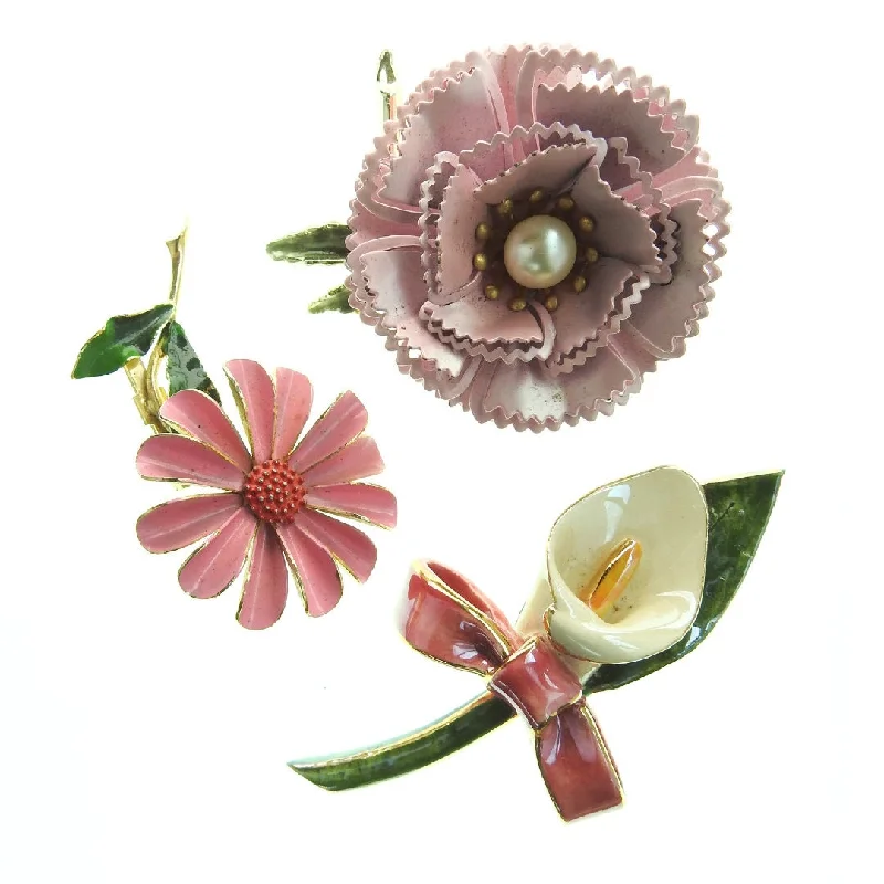 Vintage enamel flower brooches collection