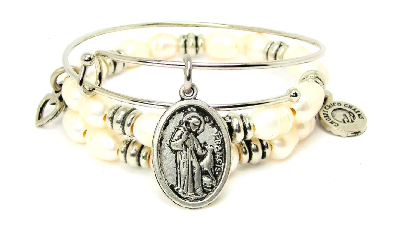 St Francis Fresh Water Pearls Expandable Bangle Bracelet Set