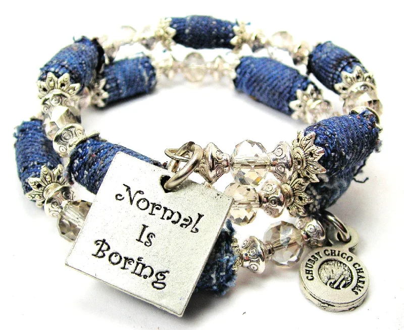 Normal Is Boring Blue Jean Beaded Wrap Bracelet