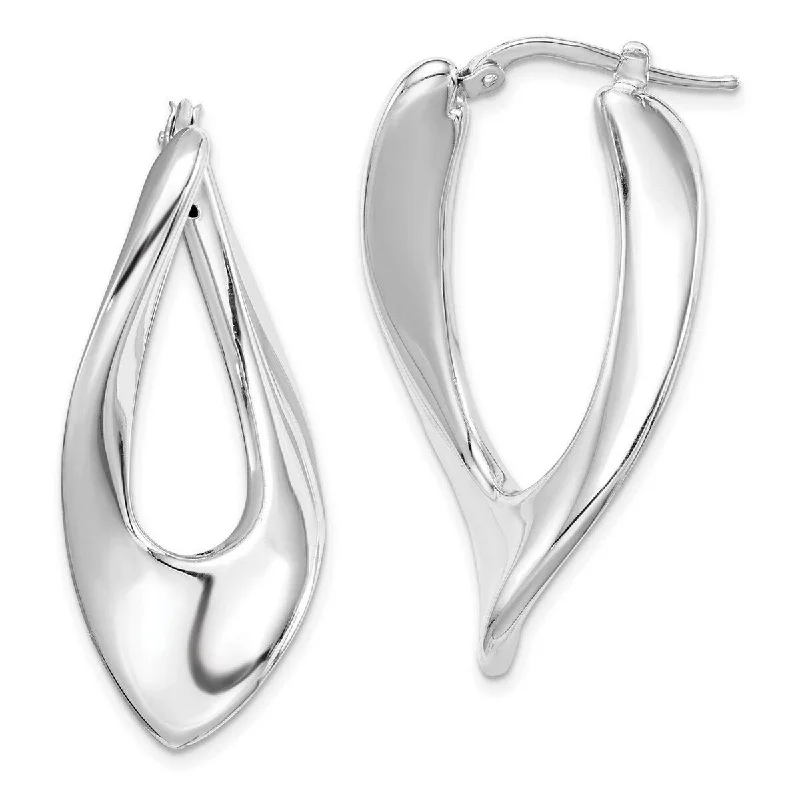 Curata 925 Sterling Silver Rhodium 39x18mm Twisted Hoop Earrings