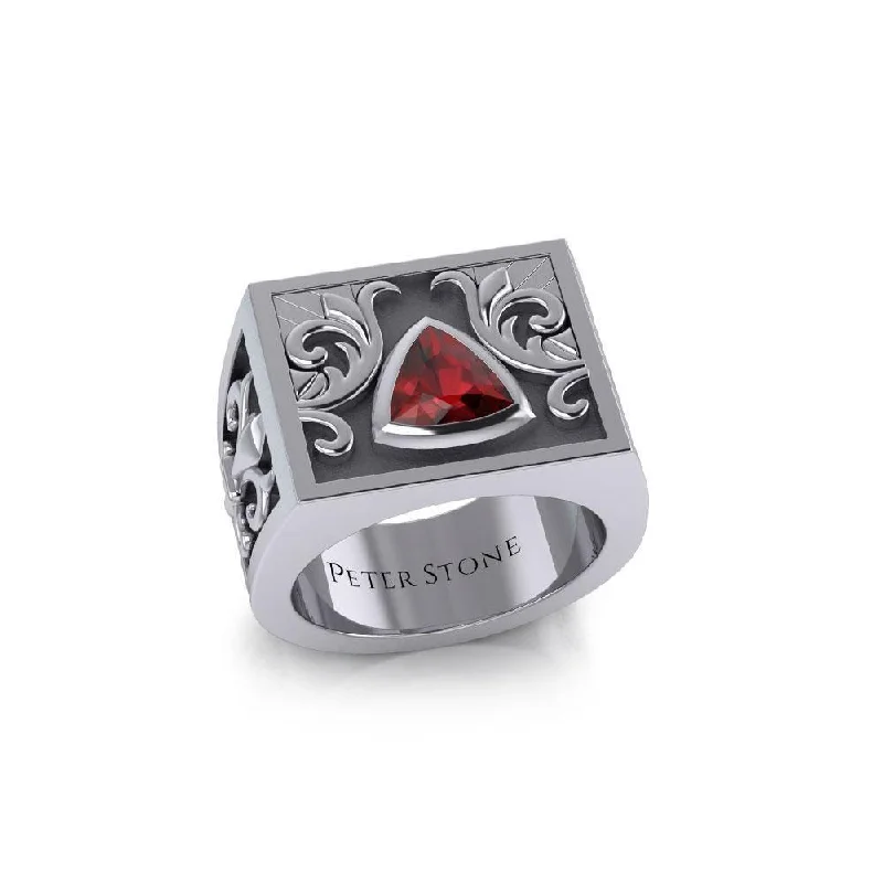 The Recovery with Fleur de lis Silver Signet Men Ring TRI1982