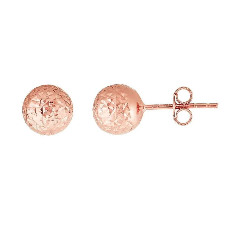 Curata 14k Rose Gold 7mm Sparkle Cut Ball Post Earrings