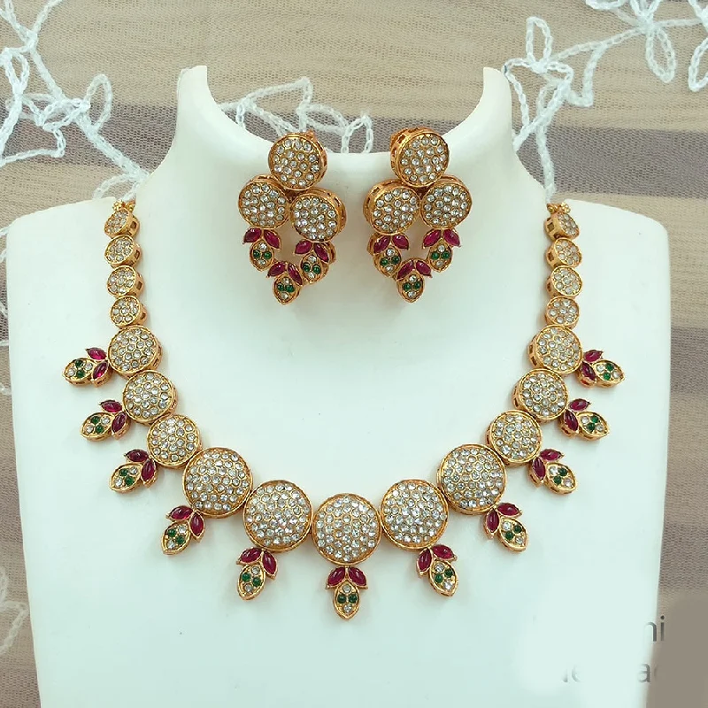 Joyful Jewel Art Matte Gold Plated Pota Stone Necklace Set