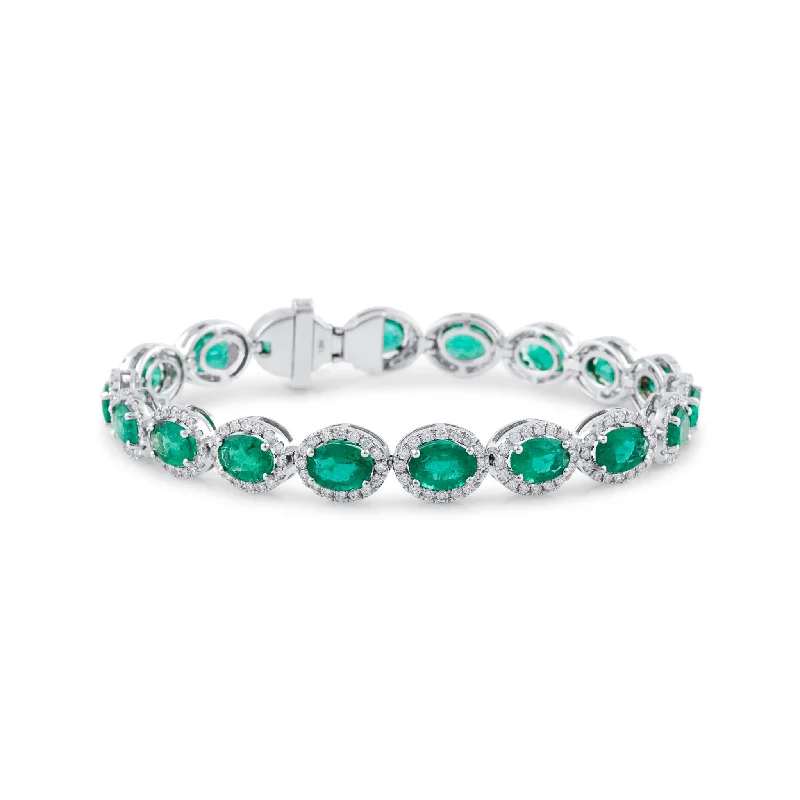 Emerald Oval & Diamond Bracelet In 18K White Gold