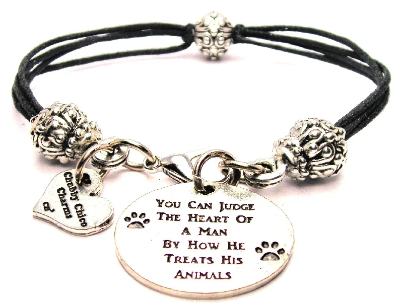 You Can Judge The Heart Of A Man By How He Treats His Animals Beaded Black Cord Bracelet