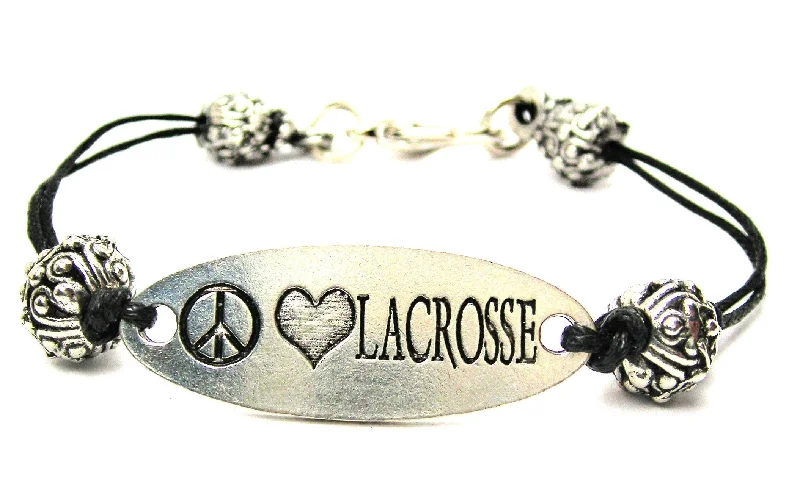 Peace Love Lacrosse Black Cord Connector Bracelet