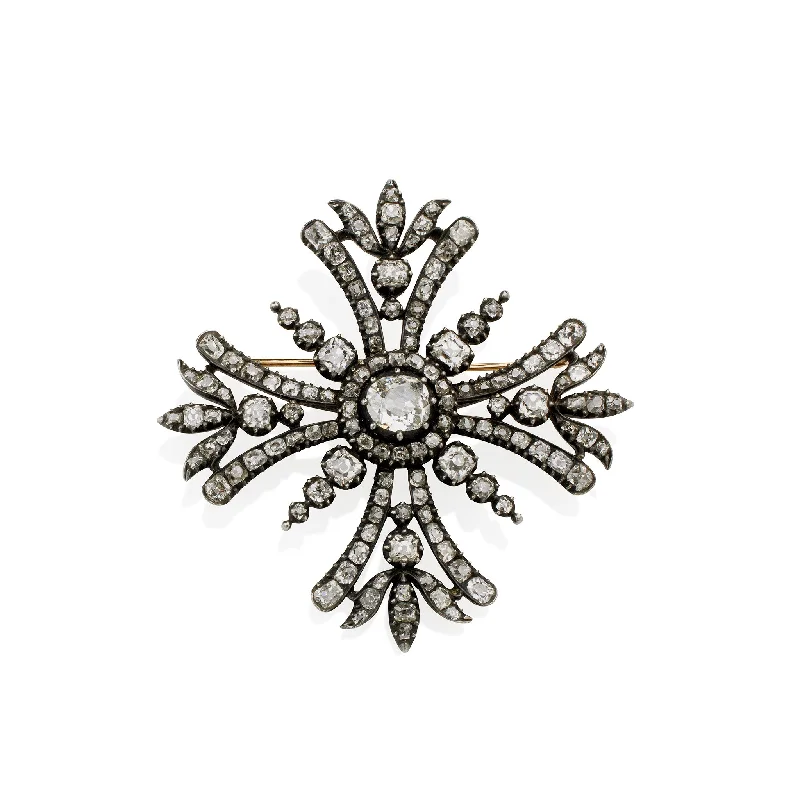 Old Mine-cut Diamond Maltese Cross Brooch