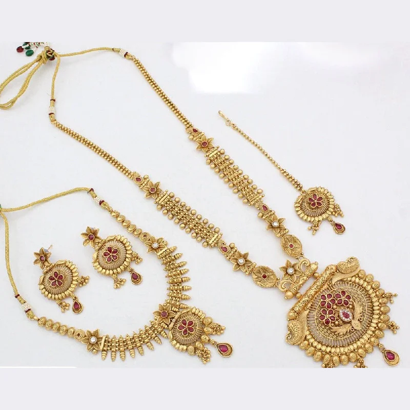 Manisha Jewellery Gold Plated Pota Stone Double Necklace Set