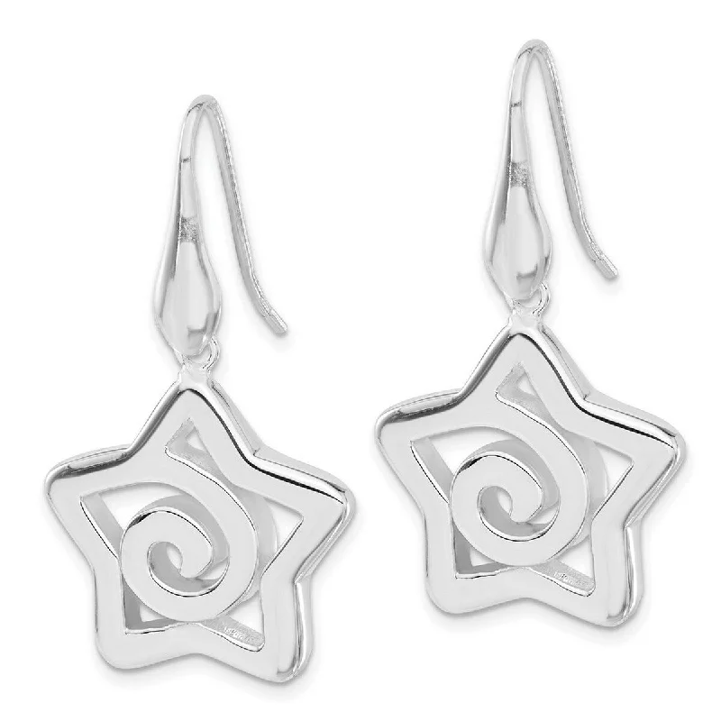 Curata 925 Sterling Silver 42x24mm Polished Star Dangle Post Earrings