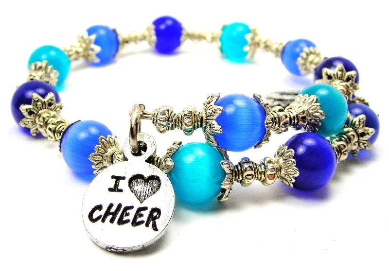 I Love Cheer Cat's Eye Beaded Wrap Bracelet