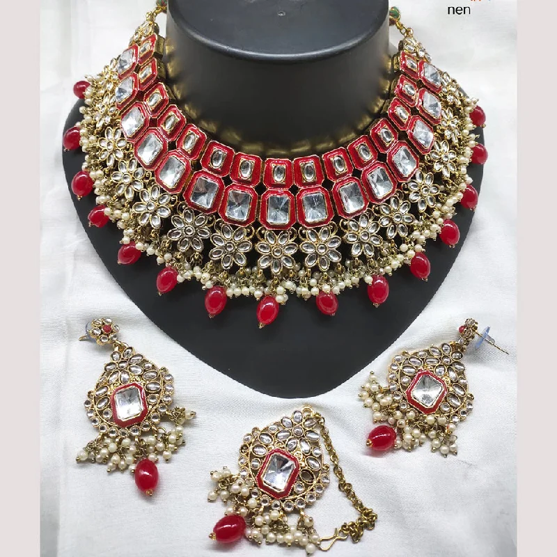 Lucentarts Jewellery  Gold Plated Kundan And Meenakari Choker Necklace Set