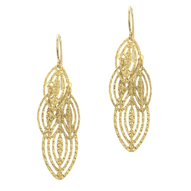 Curata 14k Yellow Gold 40x13mm Textured Marquise Shape Dangle Hook Earrings