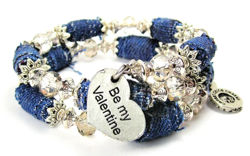 Be My Valentine Blue Jean Beaded Wrap Bracelet