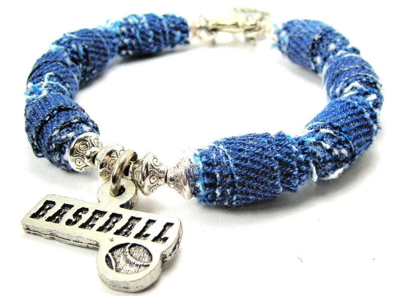 Baseball Tab With Softball Blue Jean Beaded Toggle Bracelet