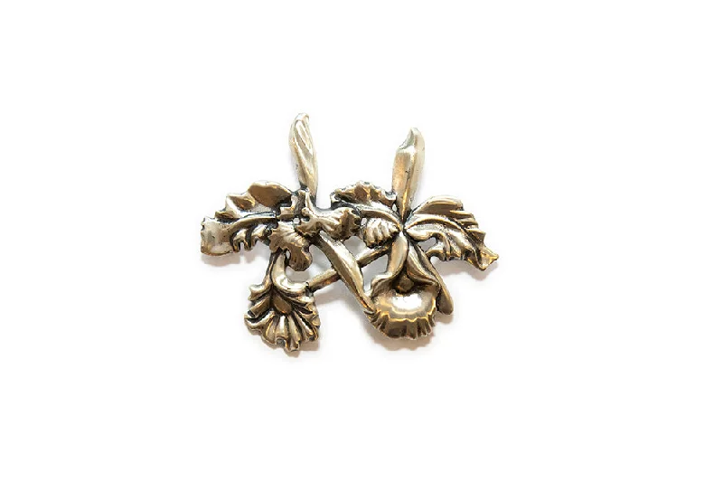 McCLELLAND BARCLAY Sterling Silver Repoussé Double Orchid Flower Brooch