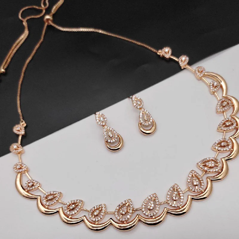 Aamrapali Rose Gold  Plated AD Necklace Set