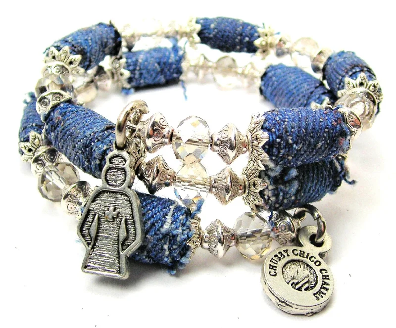 Nurse Silhouette Blue Jean Beaded Wrap Bracelet