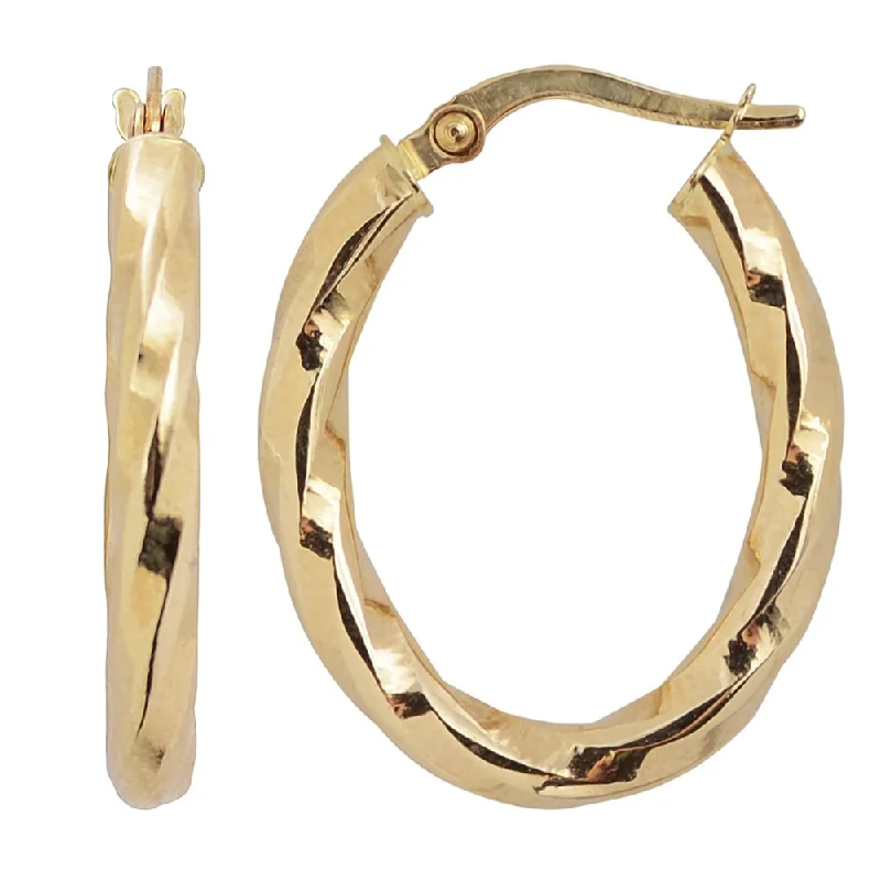 Fremada Italian 14k Yellow Gold High Polish Twist Design Oval Hoop Earrings