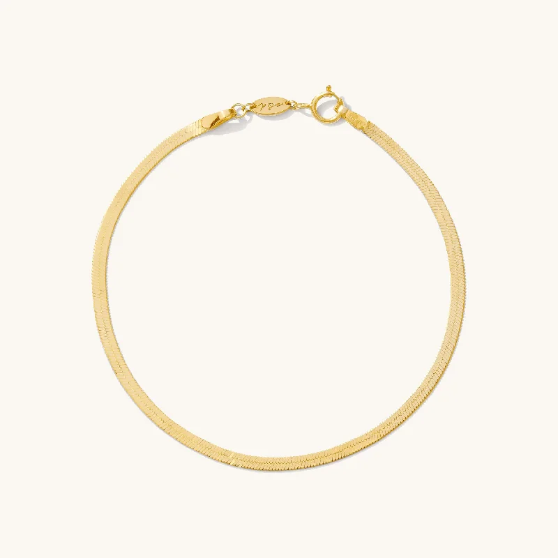 Herringbone Bracelet - 14k Solid Gold