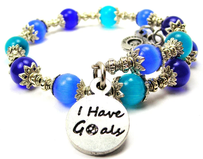 I Have Goals With Soccer Ball Cat's Eye Beaded Wrap Bracelet