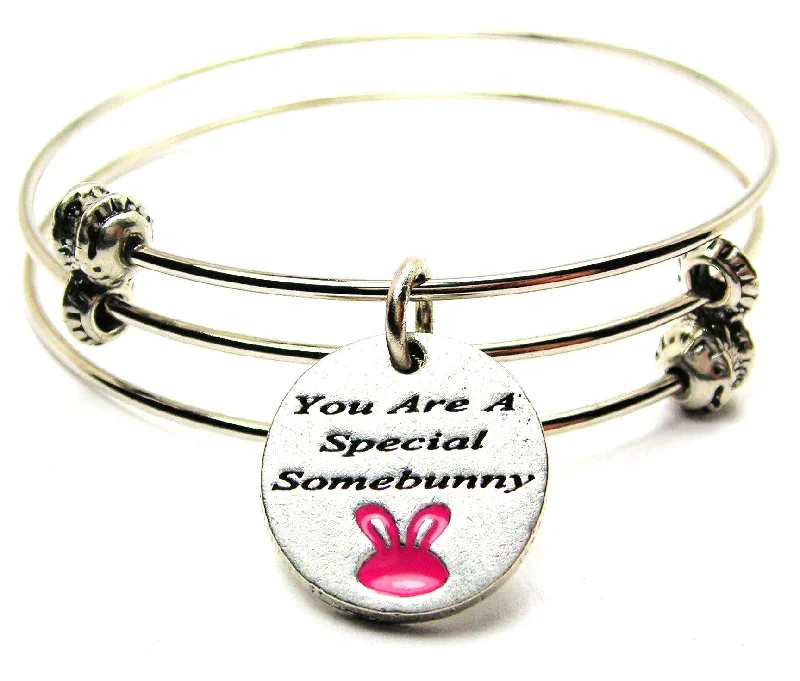 You Are A Special Somebunny Hand Painted Pink Triple Style Expandable Bangle Bracelet