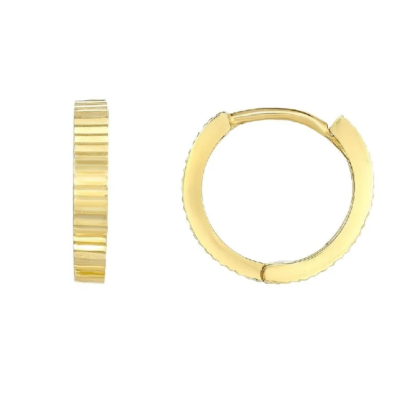 Curata 14k Yellow Gold 3x11.5mm Striped Huggies Hinged Earrings