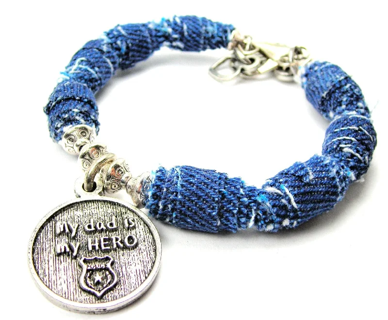 My Dad Is My Hero Police Officer Blue Jean Beaded Toggle Bracelet