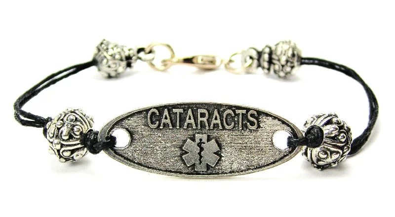 Cataracts Medical Alert Black Cord Connector Bracelet