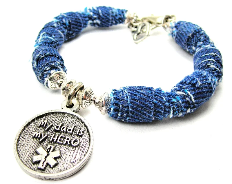 My Dad Is My Hero EMT Blue Jean Beaded Toggle Bracelet