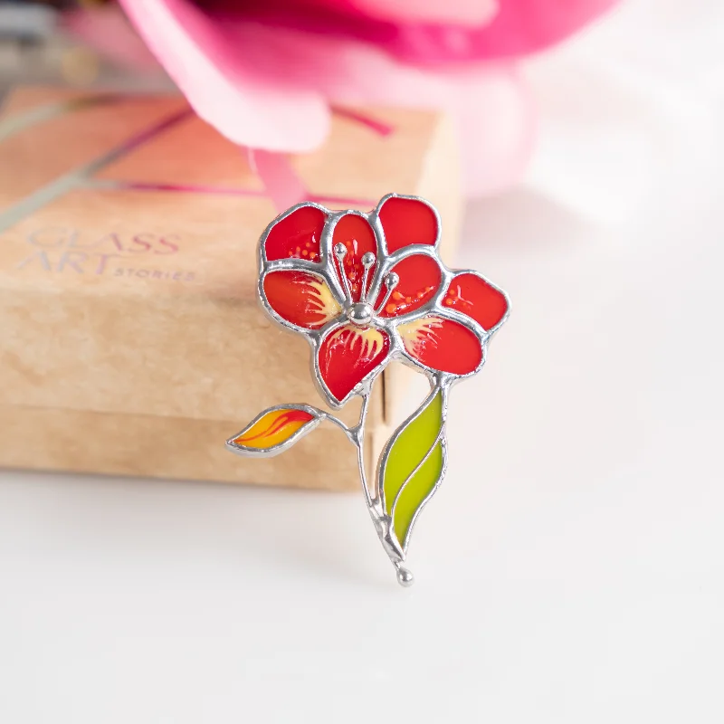 Red Aster Flower Brooch