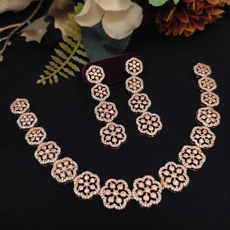 Aamrapali Rose Gold  Plated AD Necklace Set