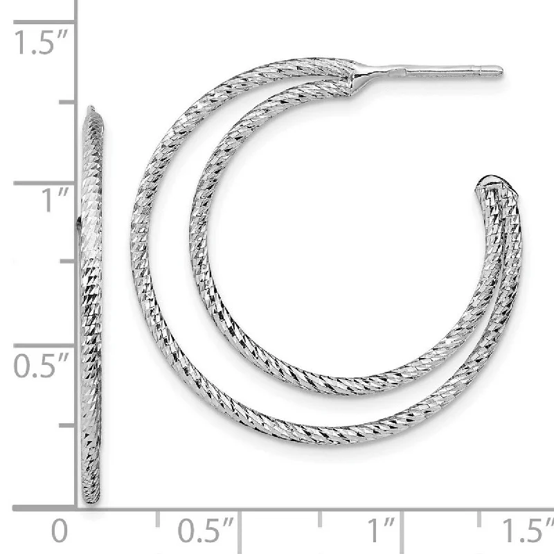 Curata 925 Sterling Silver Rhodium 30x1.5mm Textured Double Half Hoop Earrings