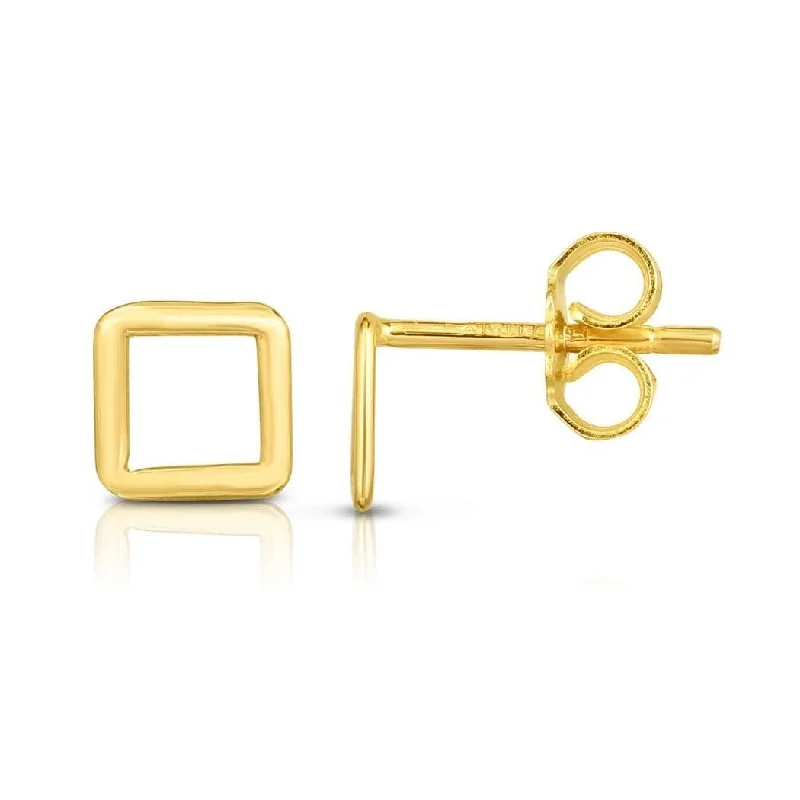 Curata 14k Yellow Gold 10mm Open Square Stud Earrings