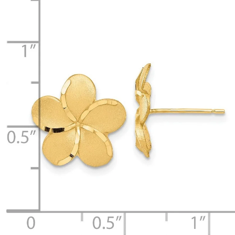 Curata 14k Yellow Gold satin Plumeria French Wire Earrings 18x14mm