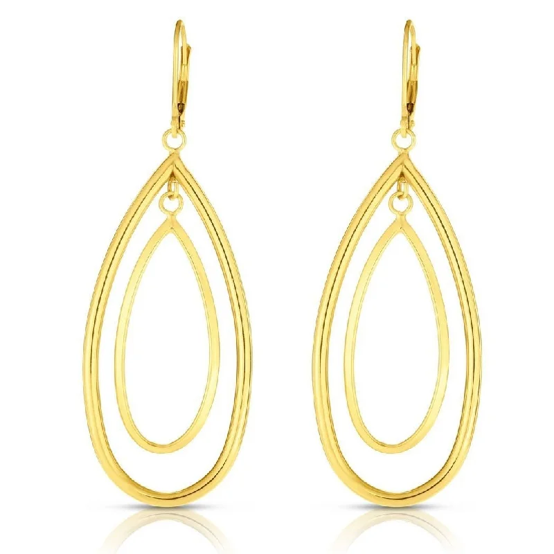 Curata 14k Gold Yellow 21x60mm Large Double Tear Drop Lever Back Earrings