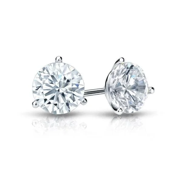 Auriya 14k Gold Certified 3.20 carat TDW 3-Prong Martini Round Diamond Stud Earrings