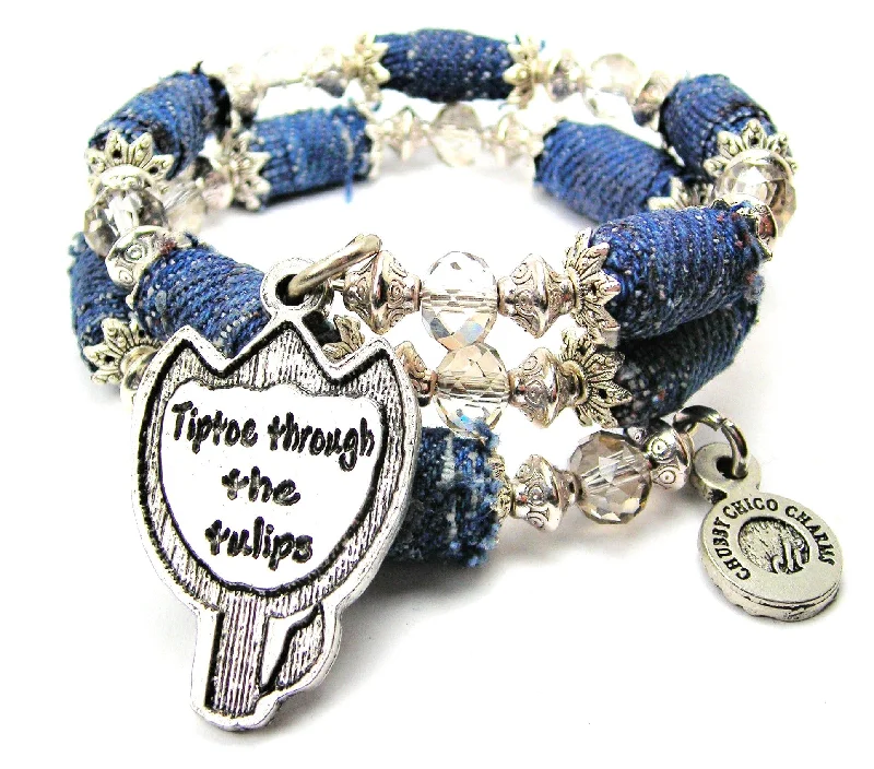 Tiptoe Through The Tulips Blue Jean Beaded Wrap Bracelet